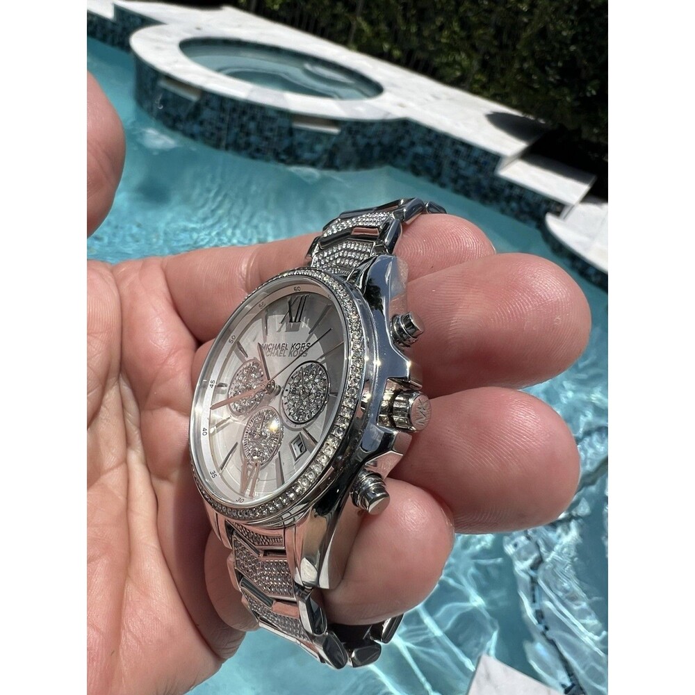 MICHAEL KORS Women's Chronograph Whitney Stainless Steel Pavé Bracelet Watch - Picture 6 of 9